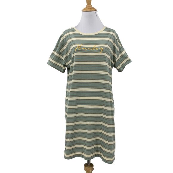 Hurley Shirt Dress Womens S Small Striped Knit Crew Neck Short Sleeve Logo Tee - Picture 1 of 12